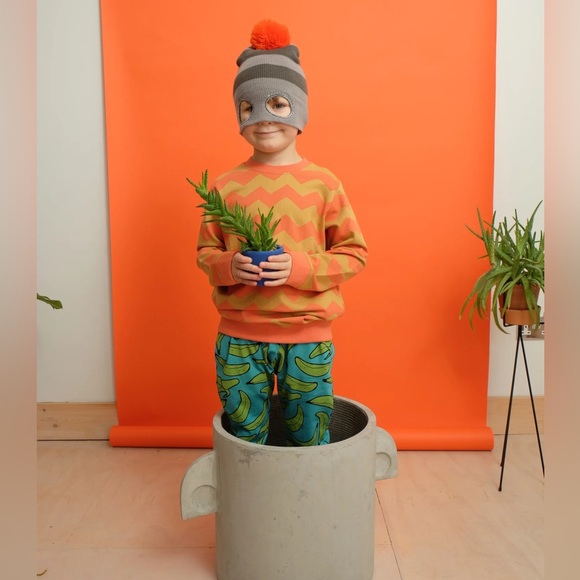 {Indikidual} Knitted stripe balaclava hat with funny eye holes and pom pom - Picture 1 of 13